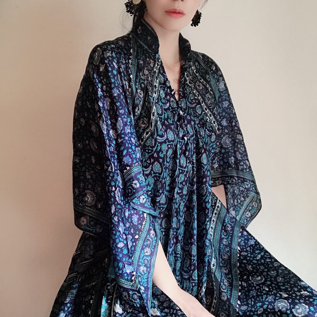 1970s Rare Silk Kaftan Dress