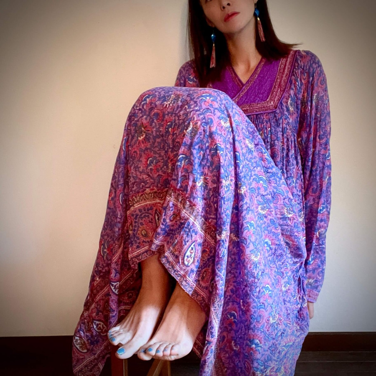 ビンテージ 70s USA 紫パープル 透け感 バルーン ワンピース 希少 美品 1970s Vintage Purple and blue Dress | Anemone Vintage Market
