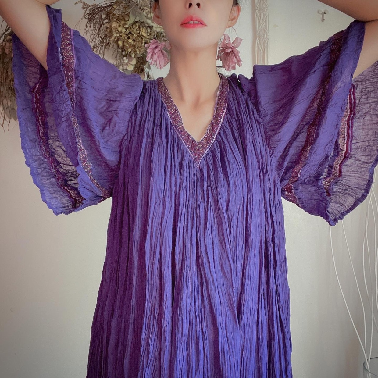 1970s Vintage Pressed flower indian cotton dress